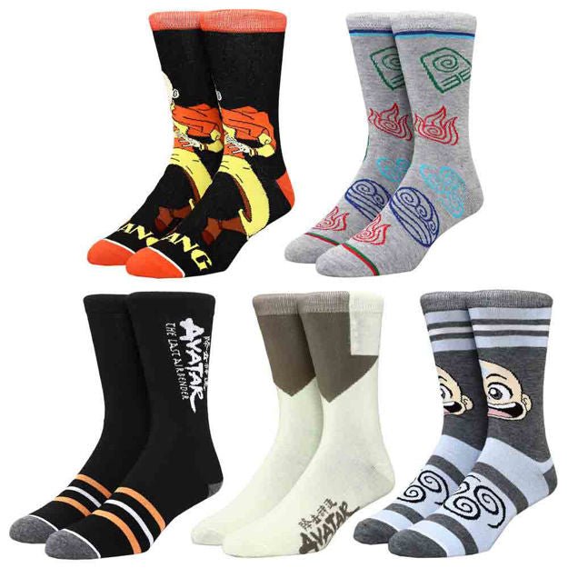 Avatar Last Airbender Mixed Art Crew Socks (5 Pairs) - The Fourth Place