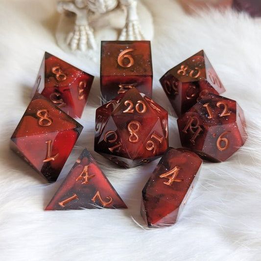 Blood and Smoke DnD Dice Set. Red and Black Marble - The Fourth Place