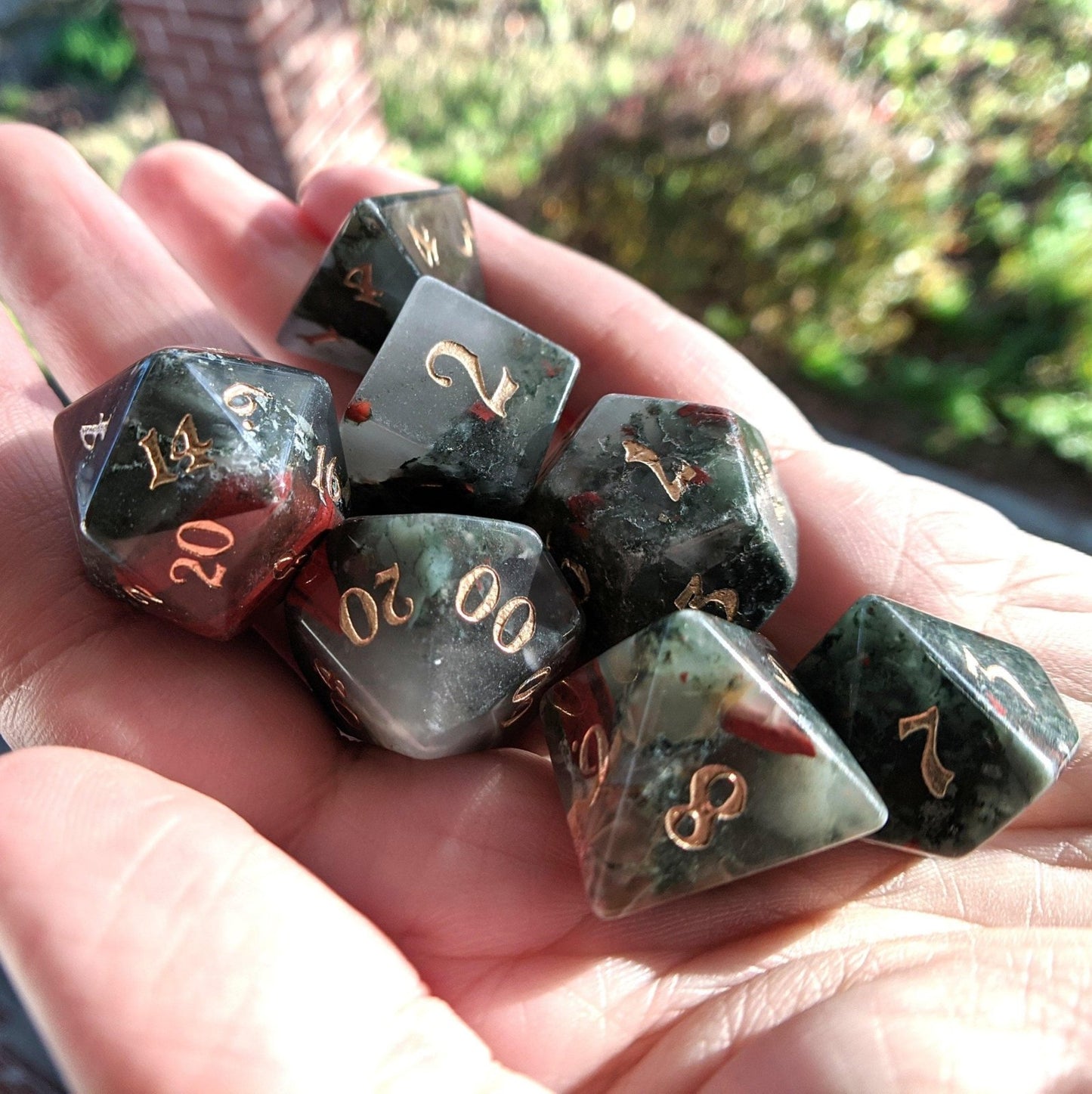 Bloodstone - 7 Dice Set (Real Gemstone) - The Fourth Place