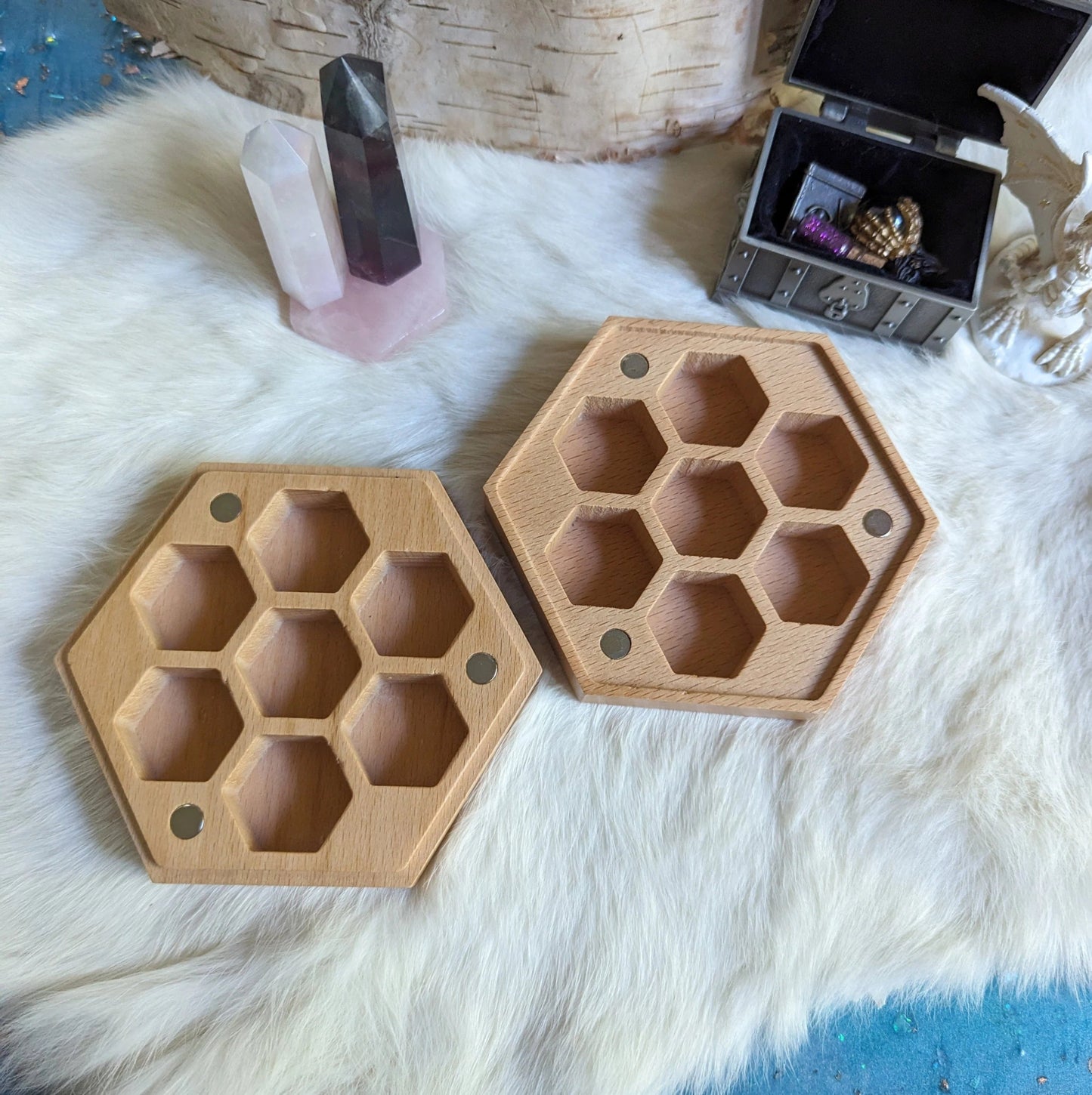 Cherry Blossom Hexagonal Wood Dice Box - Beech Wood - The Fourth Place