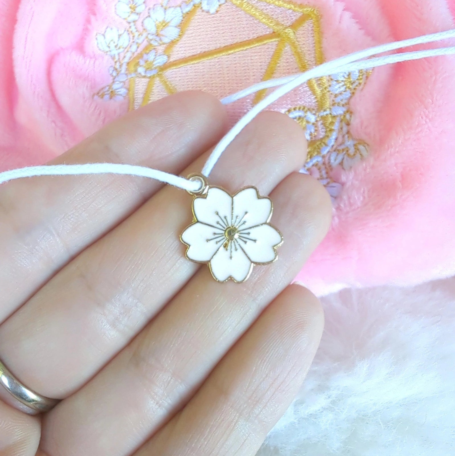 Cherry Blossom multi-pocket large dice bag (pink/gold/white) - The Fourth Place