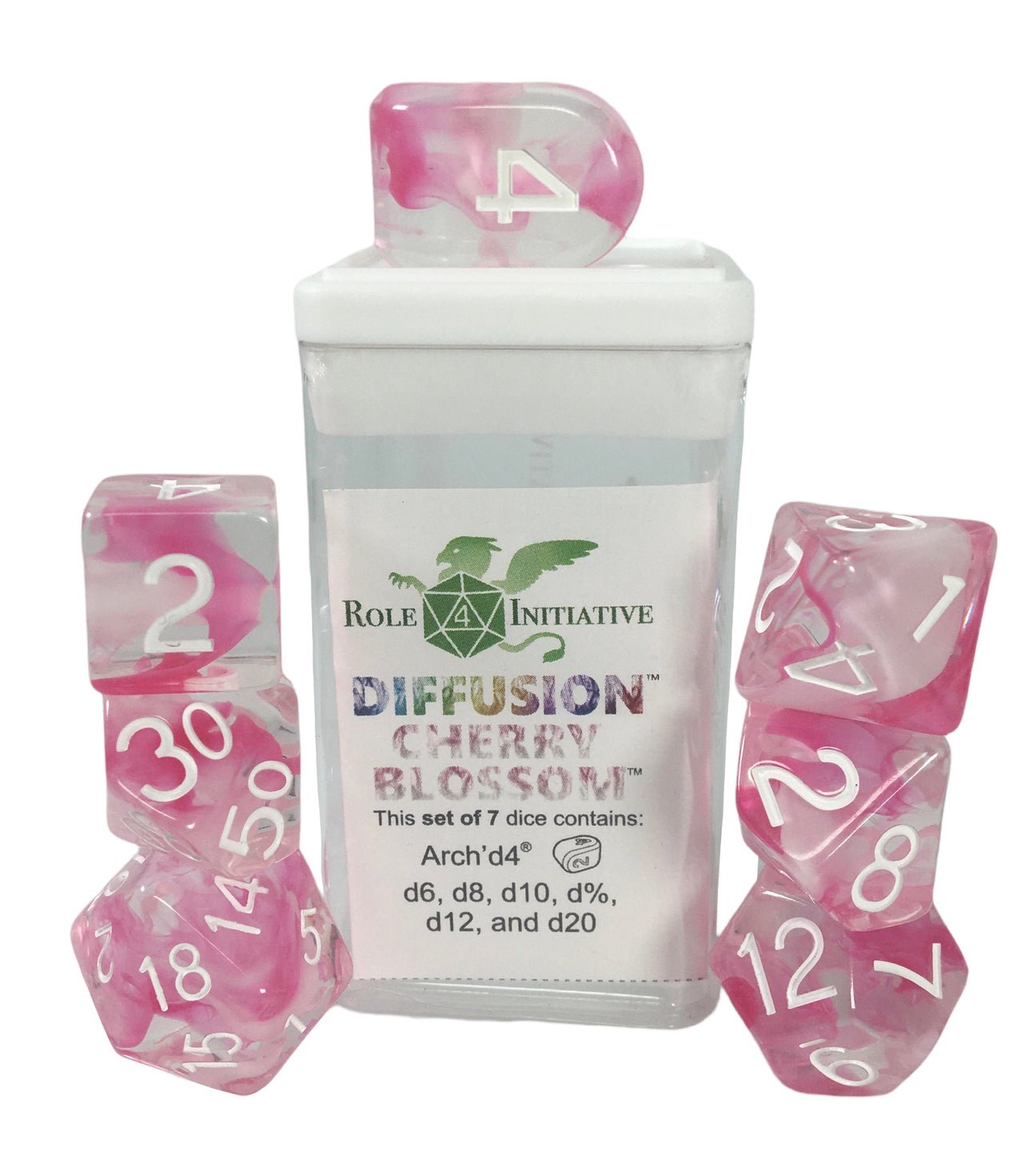 Cherry Bossom (Diffusion) - 7 dice set (with Arch’d4™) - The Fourth Place