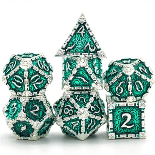 Cloud Dagger Metal Dice (Green and Silver) - 7 Piece Set - The Fourth Place