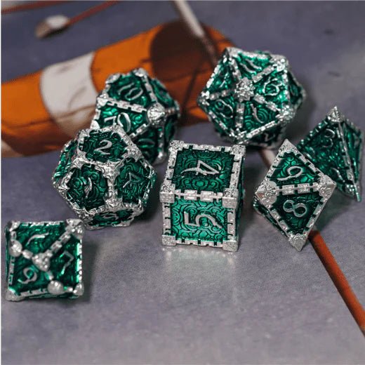 Cloud Dagger Metal Dice (Green and Silver) - 7 Piece Set - The Fourth Place