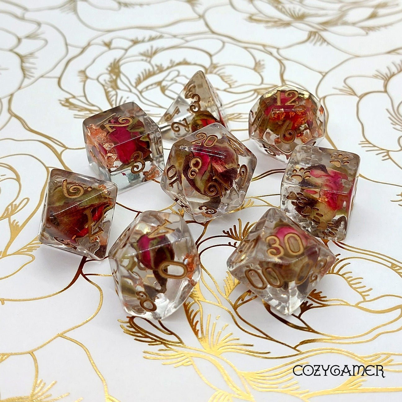 Copper and Rose Buds Dice Set - The Fourth Place