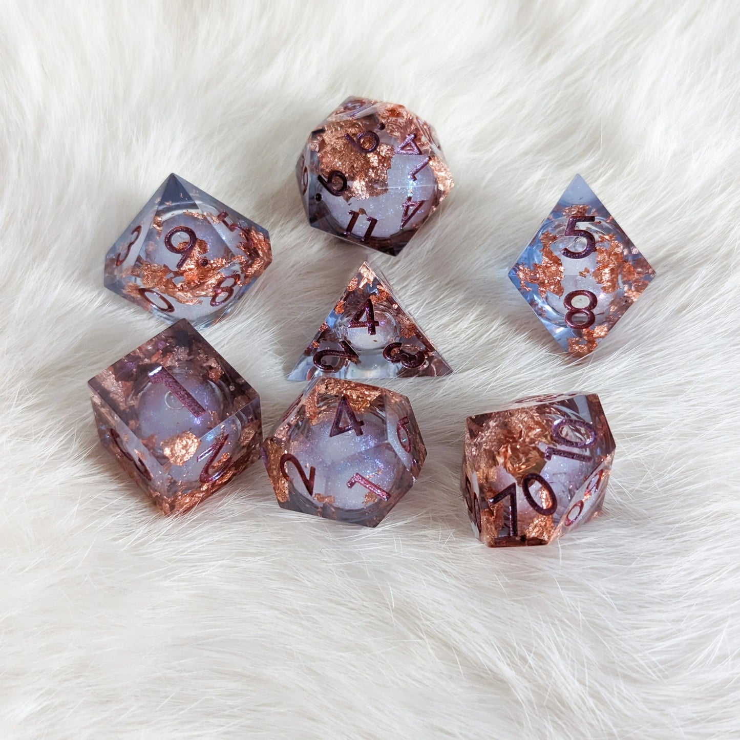 Crimson and Copper - Set of 7 Liquid Core dice (Sharp Edges) - The Fourth Place