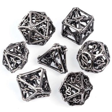 Cross Bones Hollow Metal Dice (Silver) - 7 Piece Set - The Fourth Place