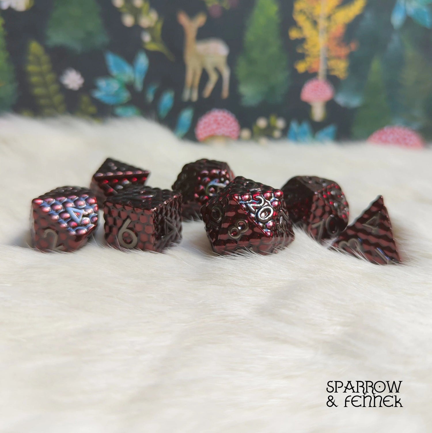 Darkest Red Dragon Scale Metal Dice - 7 Piece Set - The Fourth Place