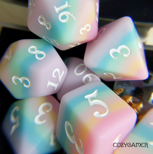 Dazed and Dreamy - 10 piece d10 dice set (pastel rainbow with white) - The Fourth Place