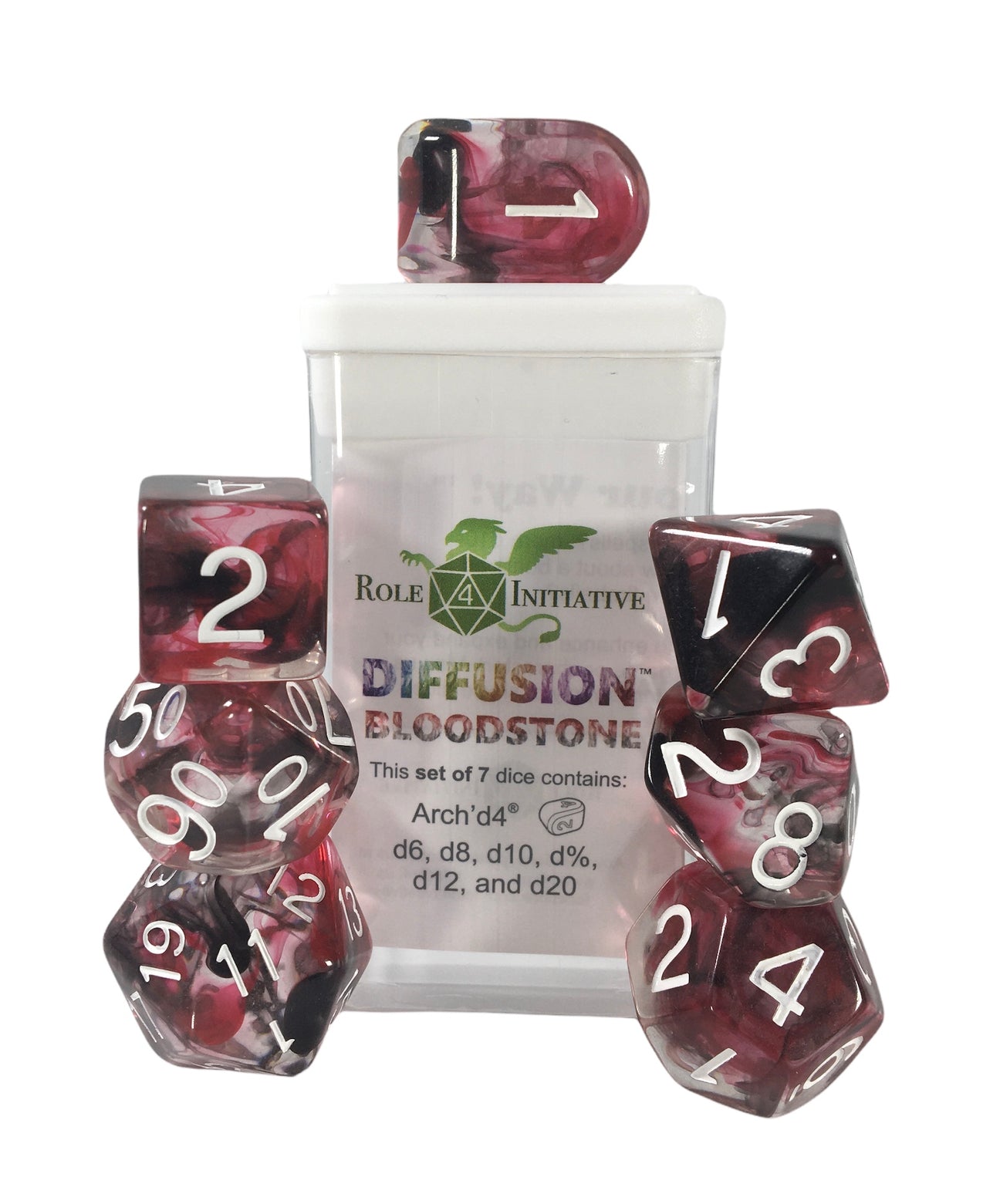 Diffusion Bloodstone - 7 dice set (with Arch’d4™) - The Fourth Place