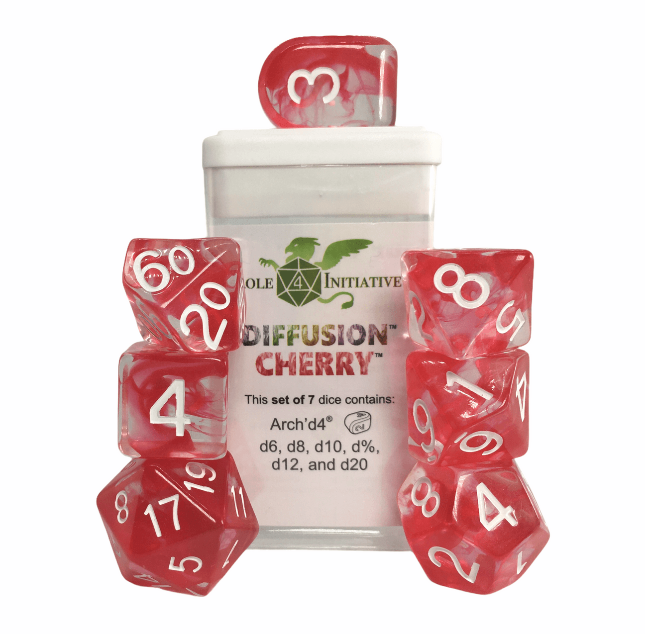 Diffusion Cherry - 7 dice set (with Arch’d4™) - The Fourth Place