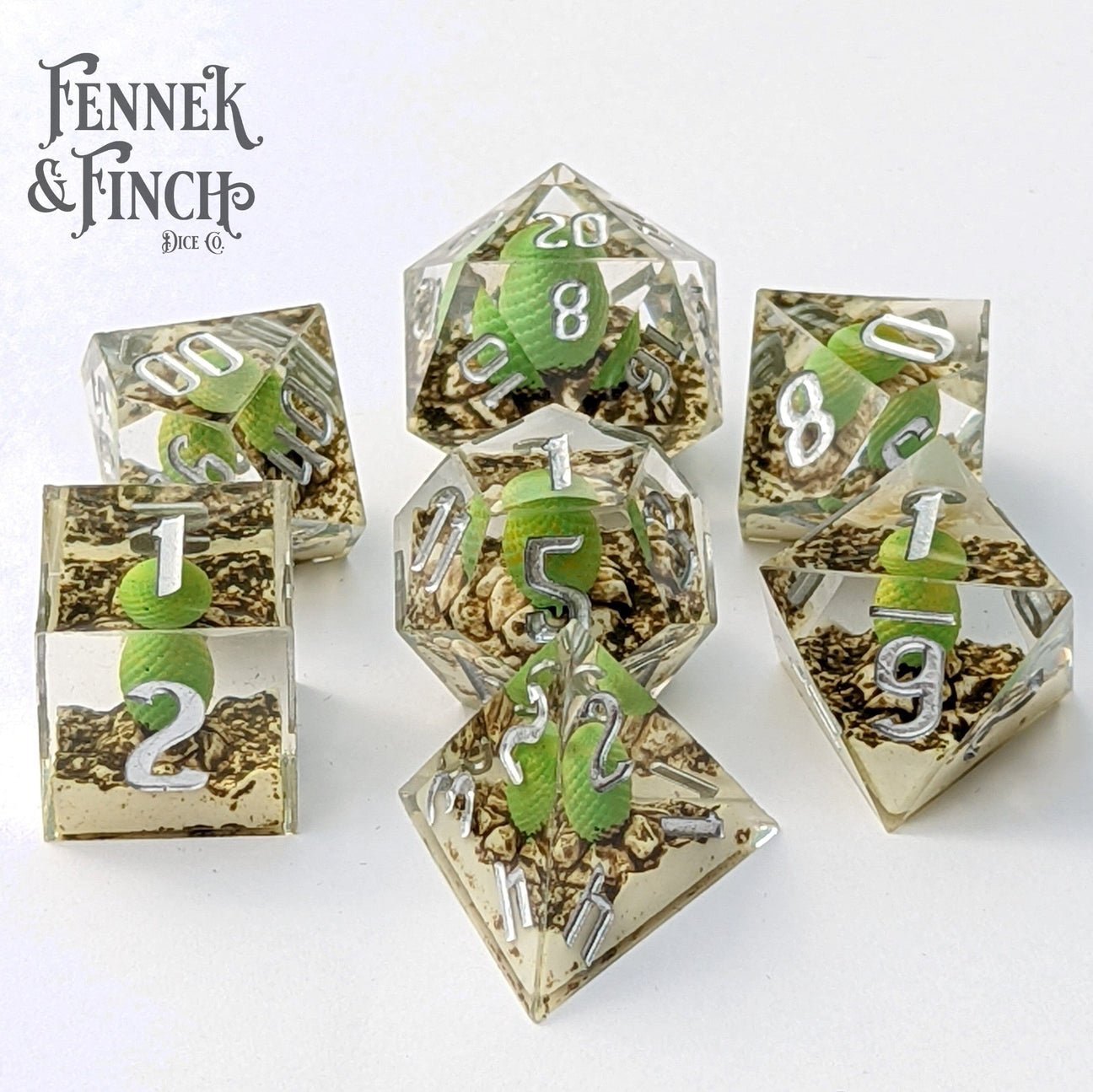 Dragon Egg Sharp Edge Resin Dice Set with Case - The Fourth Place