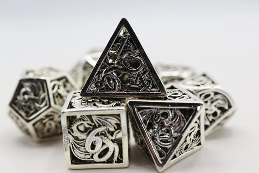 Dragon Essence: Mithril - Hollow Metal RPG Dice Set - The Fourth Place