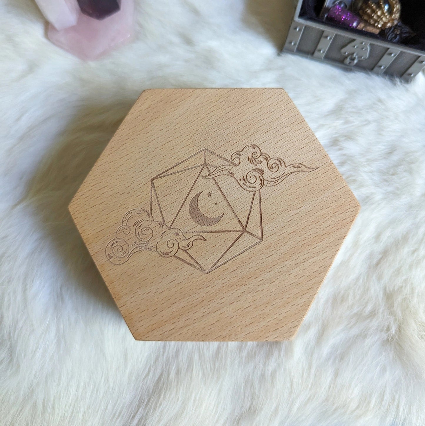 Dreamy Hexagonal Wood Dice Box - Beech Wood - The Fourth Place