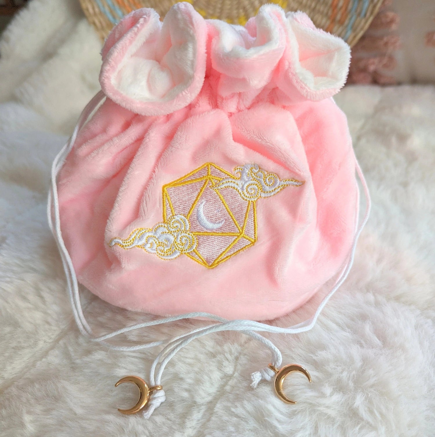 Dreamy multi-pocket large dice bag (pink/white/gold) - The Fourth Place