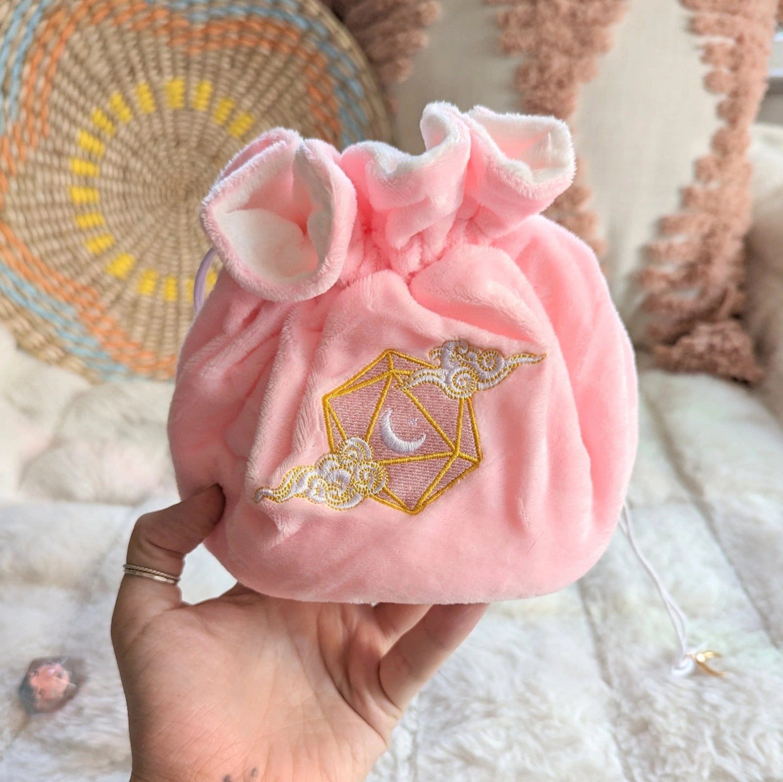 Dreamy multi-pocket large dice bag (pink/white/gold) - The Fourth Place