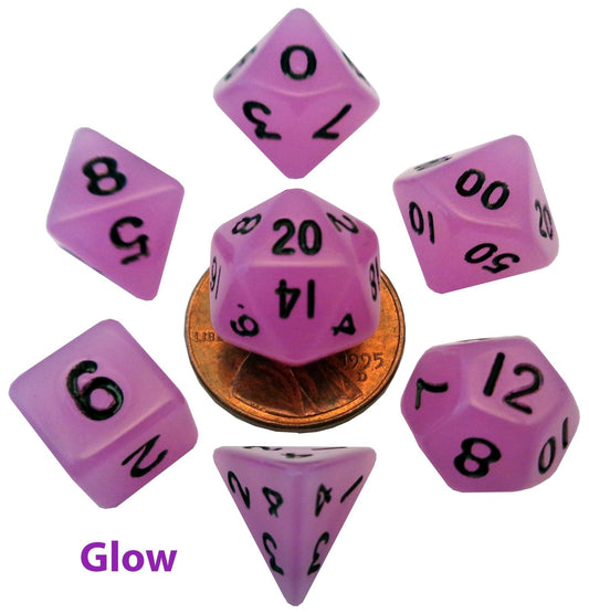 Fanroll Mini Polyhedral Dice Set: Glow Purple (10mm, ~3/8") - The Fourth Place