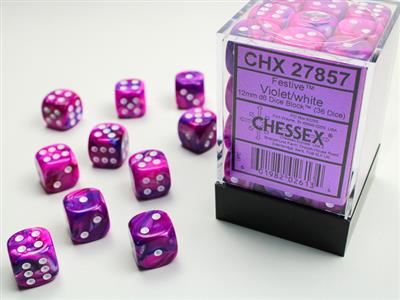Festive® 12mm d6 Violet/white Dice Block™ (36 dice) - The Fourth Place