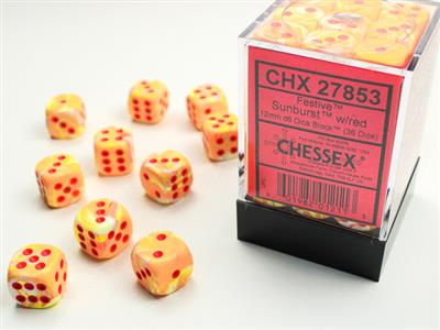 Festive® 12mm d6 w/pips Sunburst™/red Dice Block™ (36 dice) - The Fourth Place