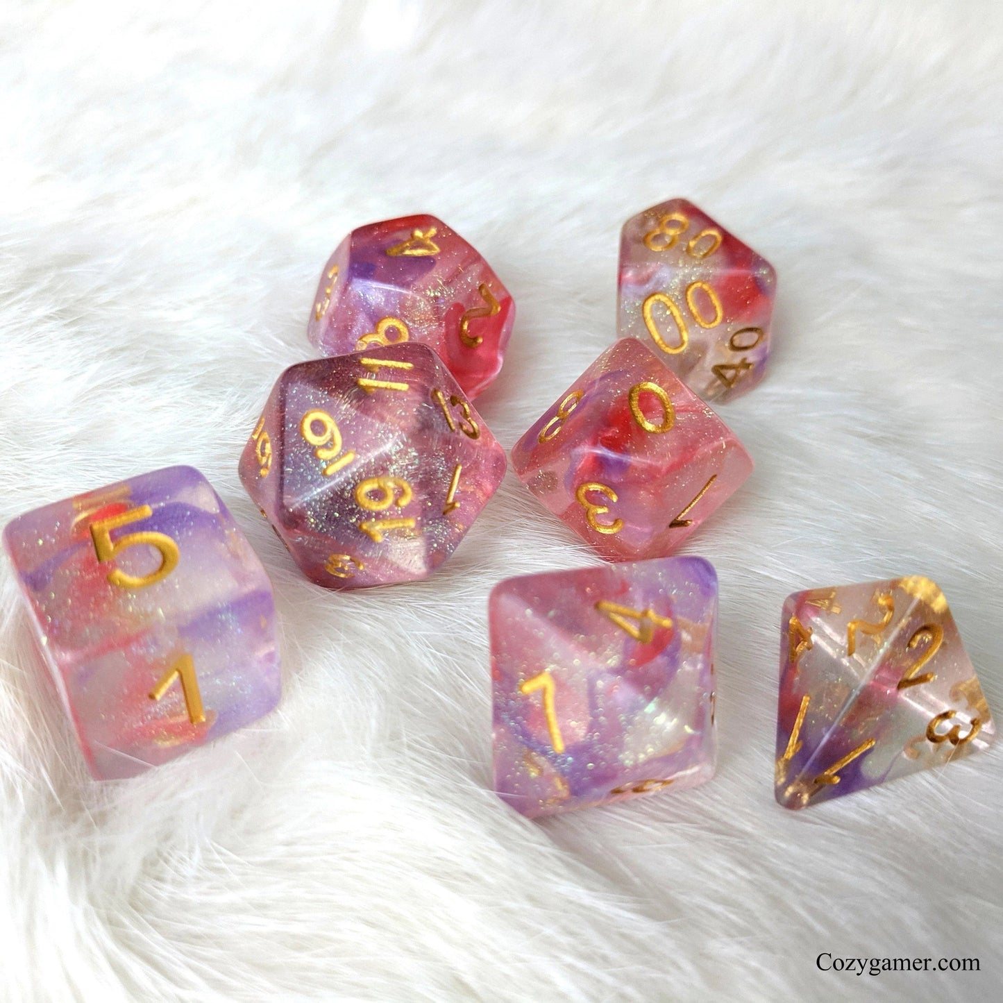 Fuchsia - 7 Dice Set (Purple and Red Translucent Glitter) - The Fourth Place