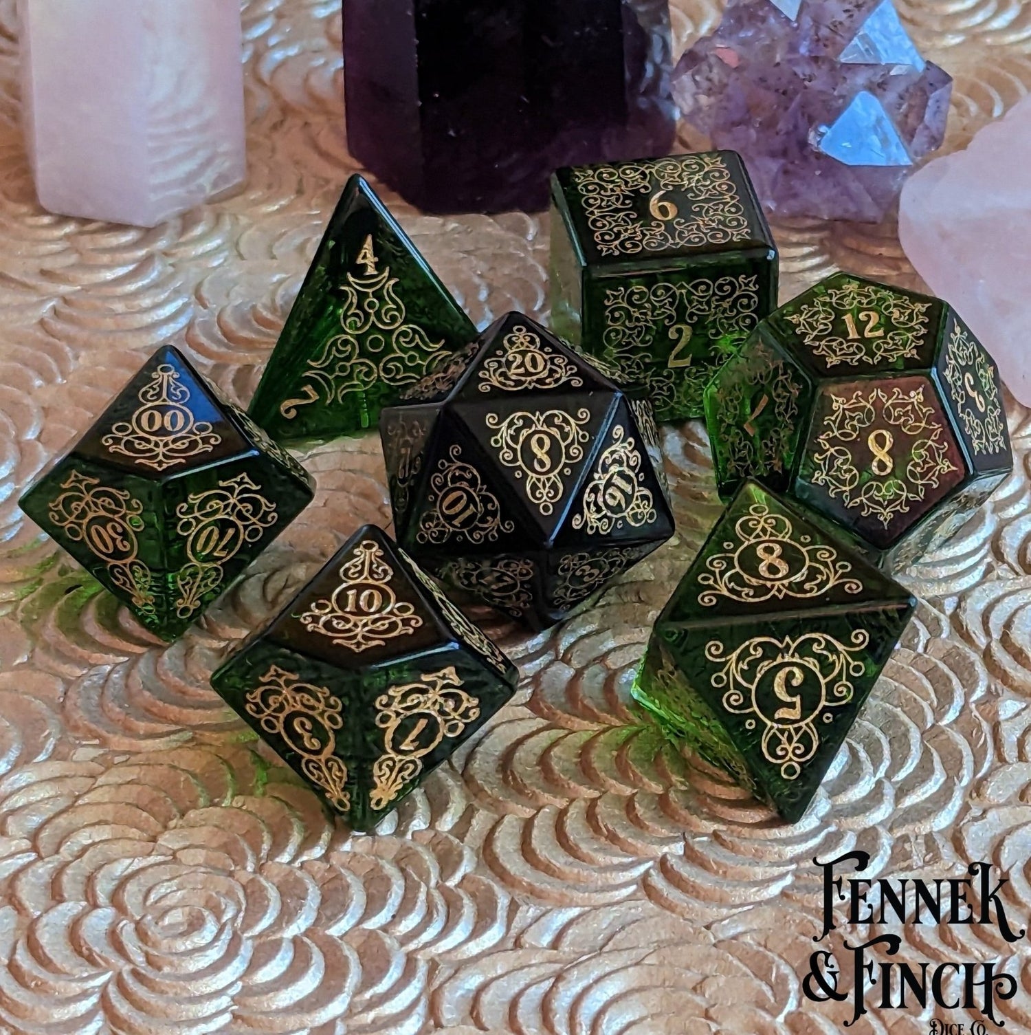 Garden Gate Green Glass Gemstone Dice Set - The Fourth Place