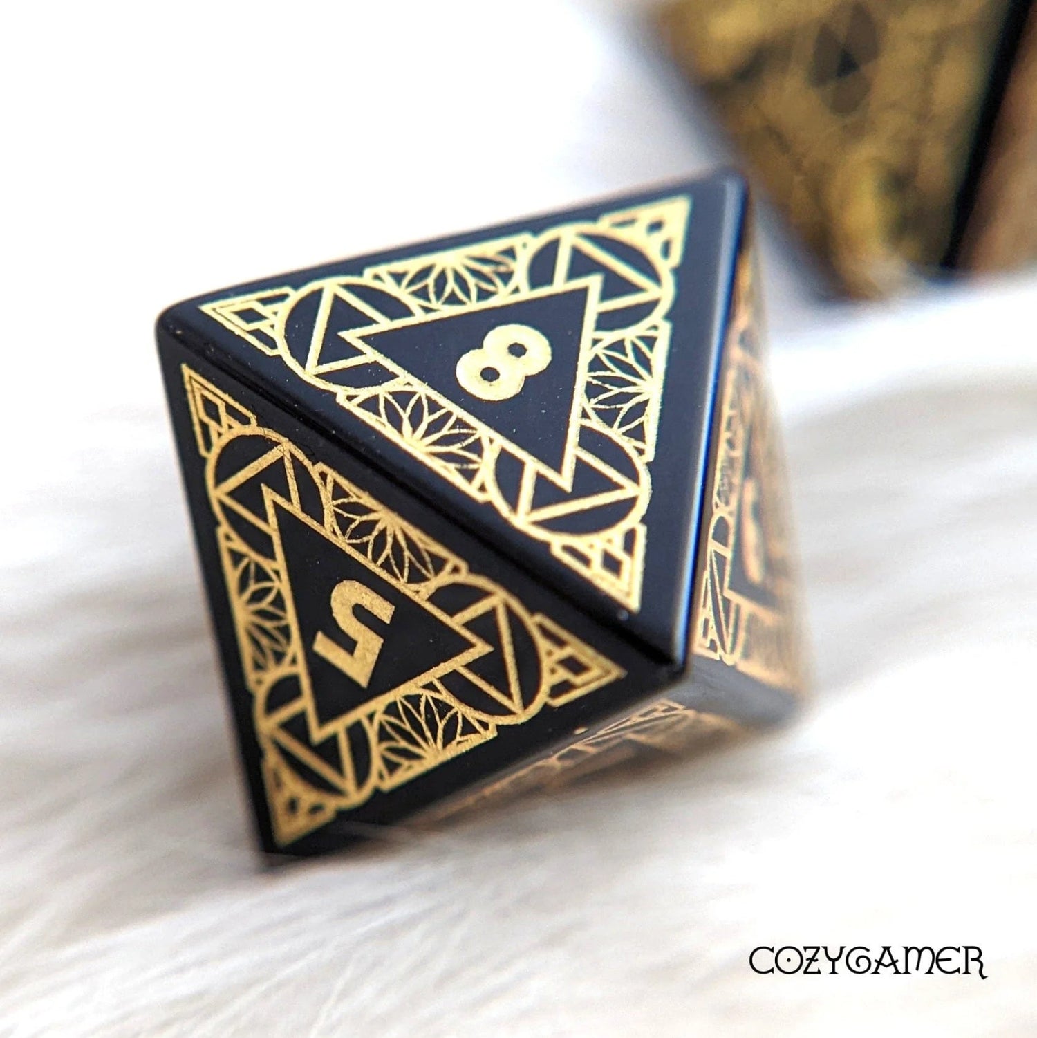 Geometric Obsidian - 7 Dice Set (Real Gemstone) - The Fourth Place