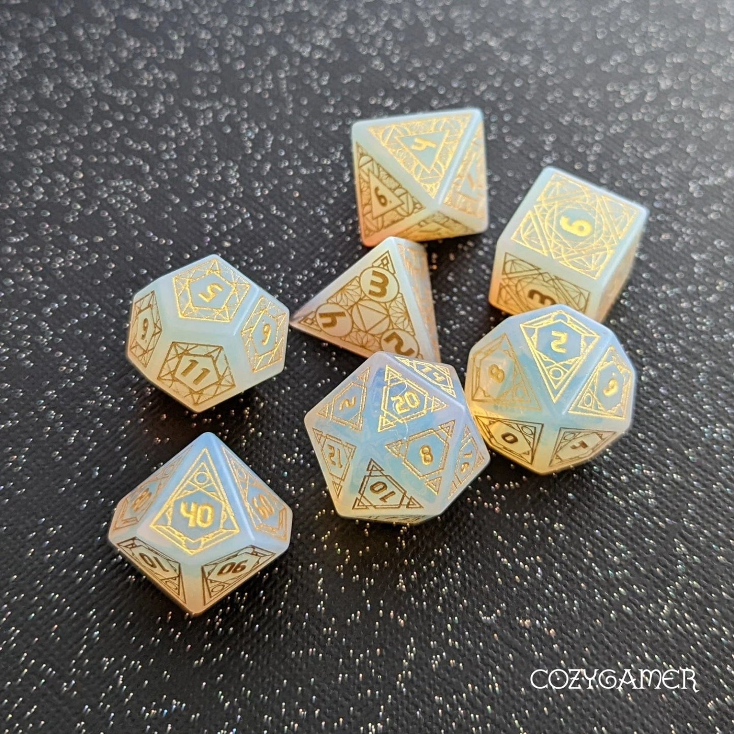 Geometric Opalite - 7 Dice Set (Real Gemstone) - The Fourth Place