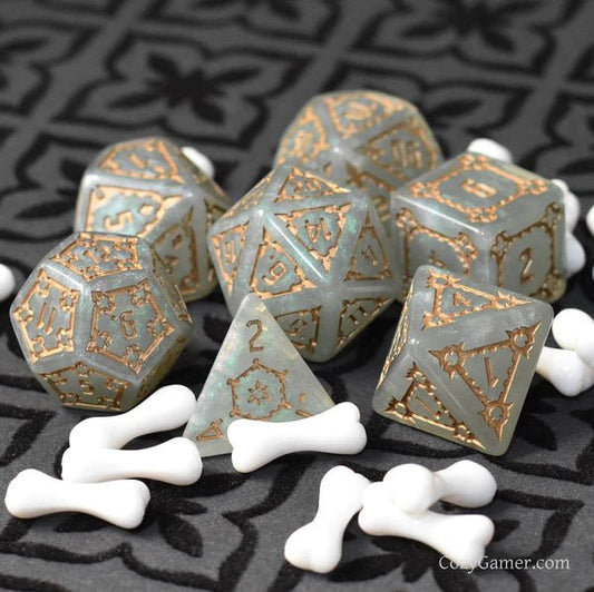 Grey Green Giant Castle Dice. Extra Large 7 Piece Dice Set - The Fourth Place