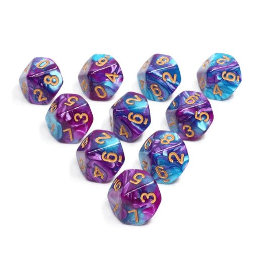Guidance Marble - 10 piece d10 dice set (purple/blue/gold) - The Fourth Place