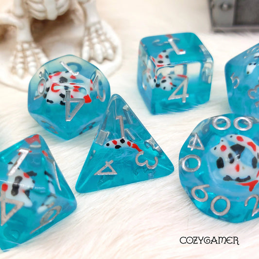 Koi (Blue/Clear) - 7 Dice Set - The Fourth Place