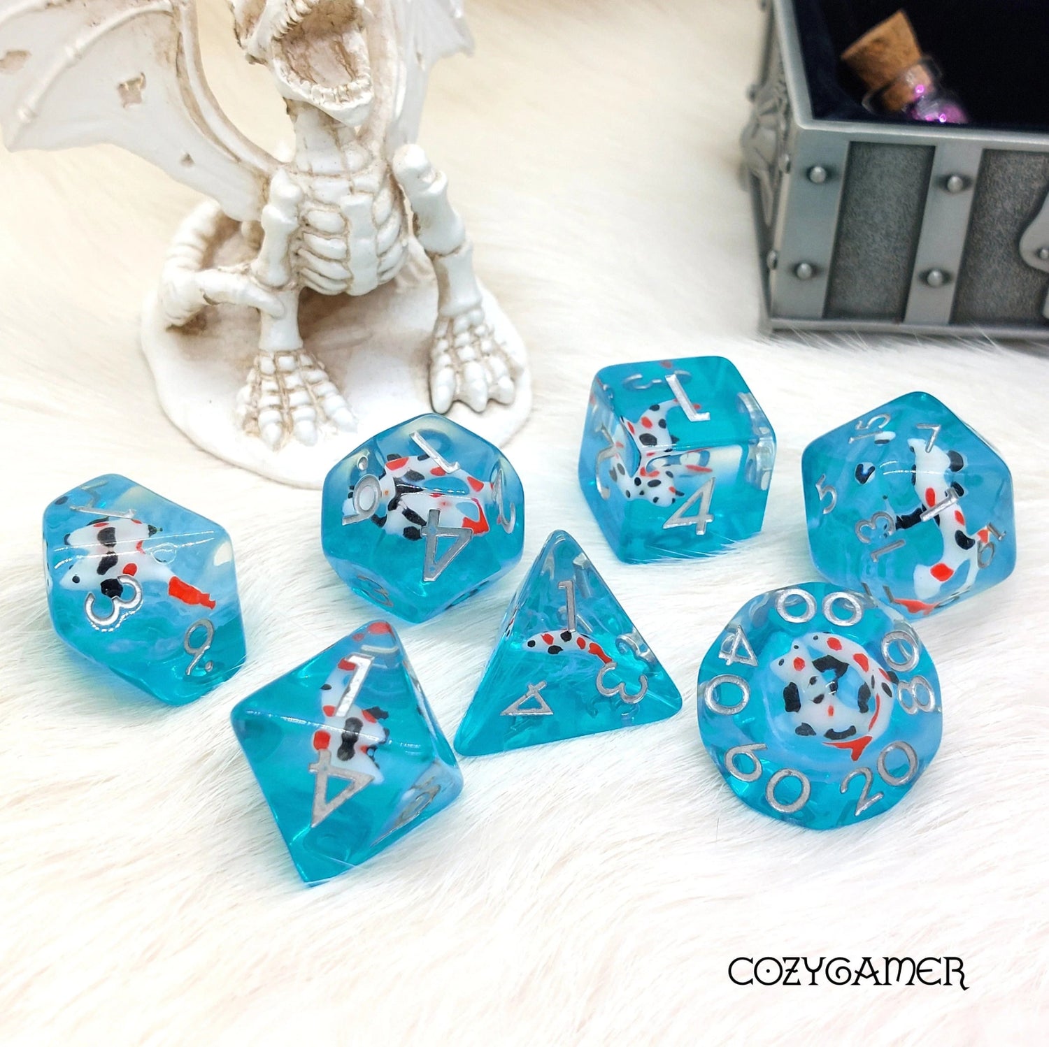 Koi (Blue/Clear) - 7 Dice Set - The Fourth Place