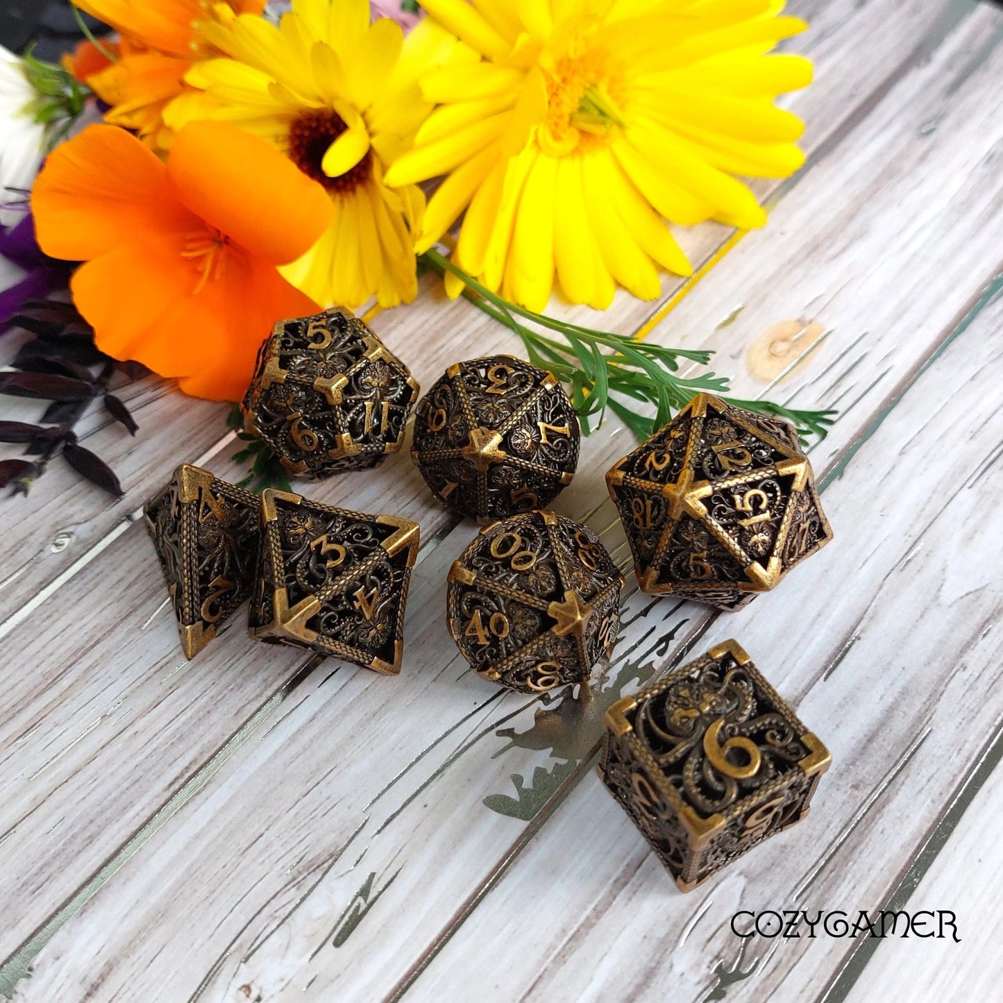 Kraken Hollow Metal Dice (Gold) - 7 Piece Set - The Fourth Place