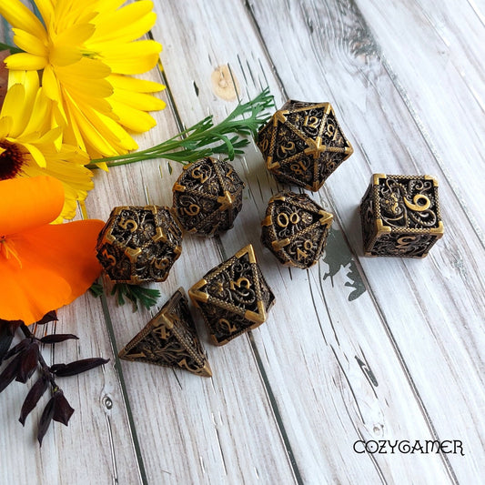 Kraken Hollow Metal Dice (Gold) - 7 Piece Set - The Fourth Place