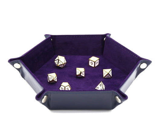 Leatherette & Velvet Dice Tray: Navy with Purple Hex - The Fourth Place