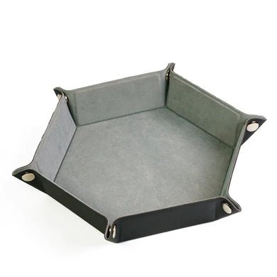Leatherette & Velvet Dice Tray: Silver Hex - The Fourth Place