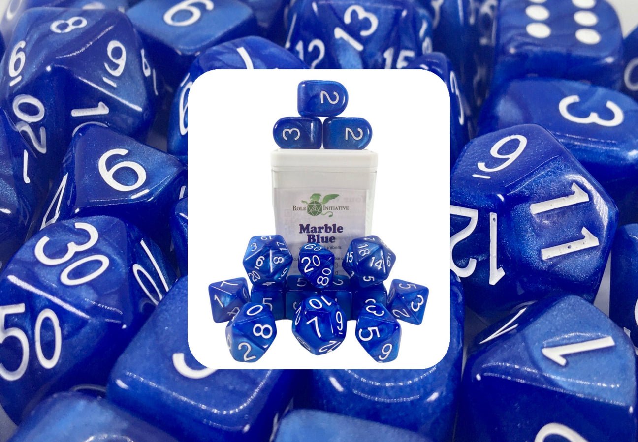 Marble Blue Dice - 15 dice set (with Arch’d4™) - The Fourth Place