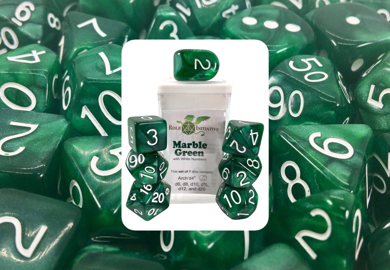Marble Green - 7 dice set (with Arch’d4™) - The Fourth Place