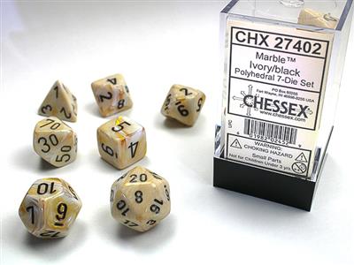 Marble Polyhedral Ivory/black 7-Die Set - The Fourth Place