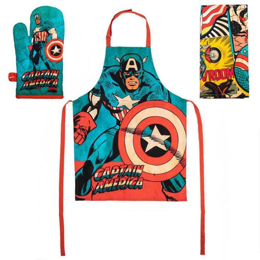 Marvel Captain America Kitchen Set (Apron, Oven Mit, and Dish Towel) - The Fourth Place