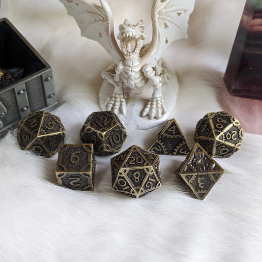 Metal Gears Dice Set - Brass - The Fourth Place