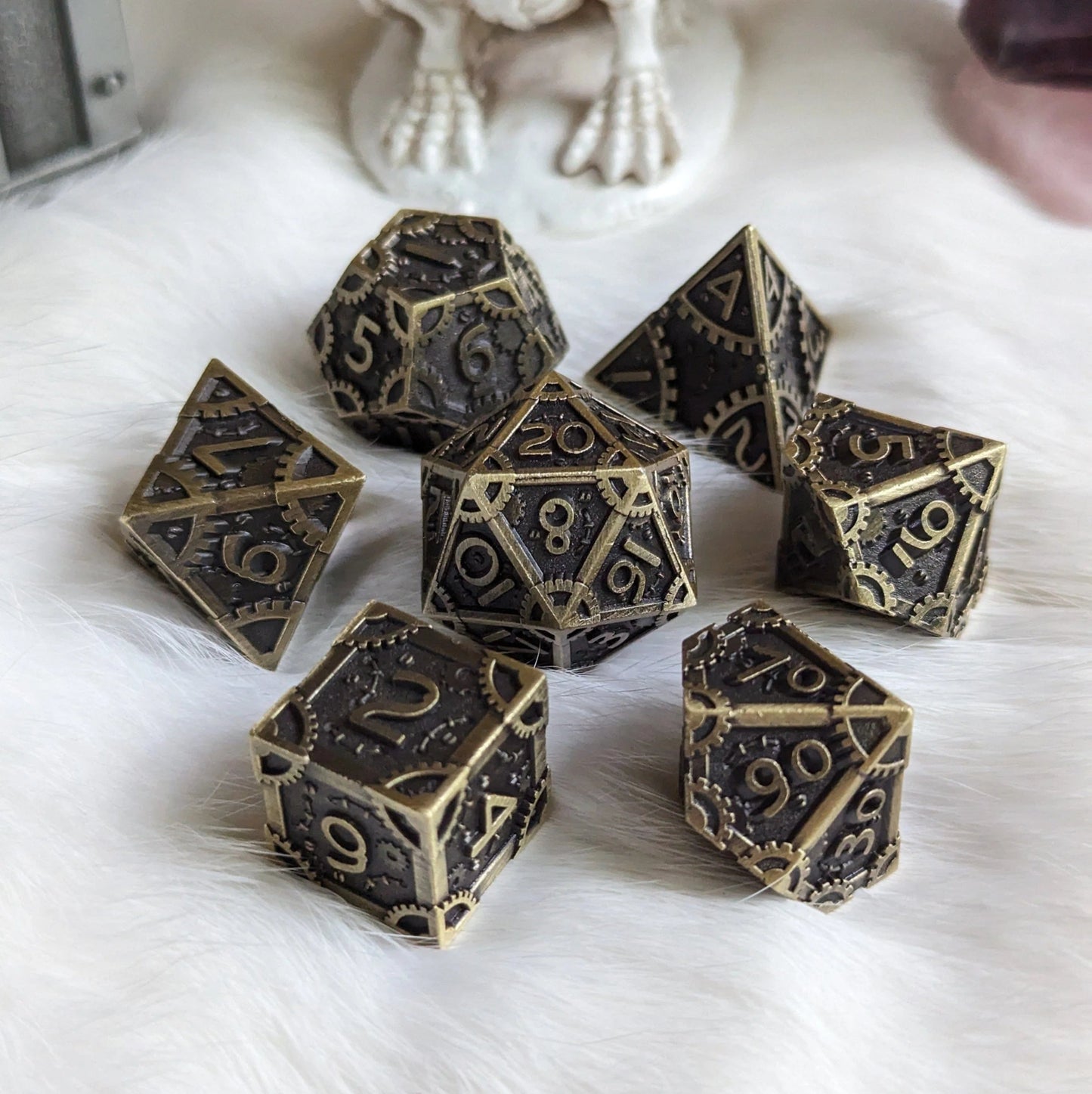 Metal Gears Dice Set - Brass - The Fourth Place