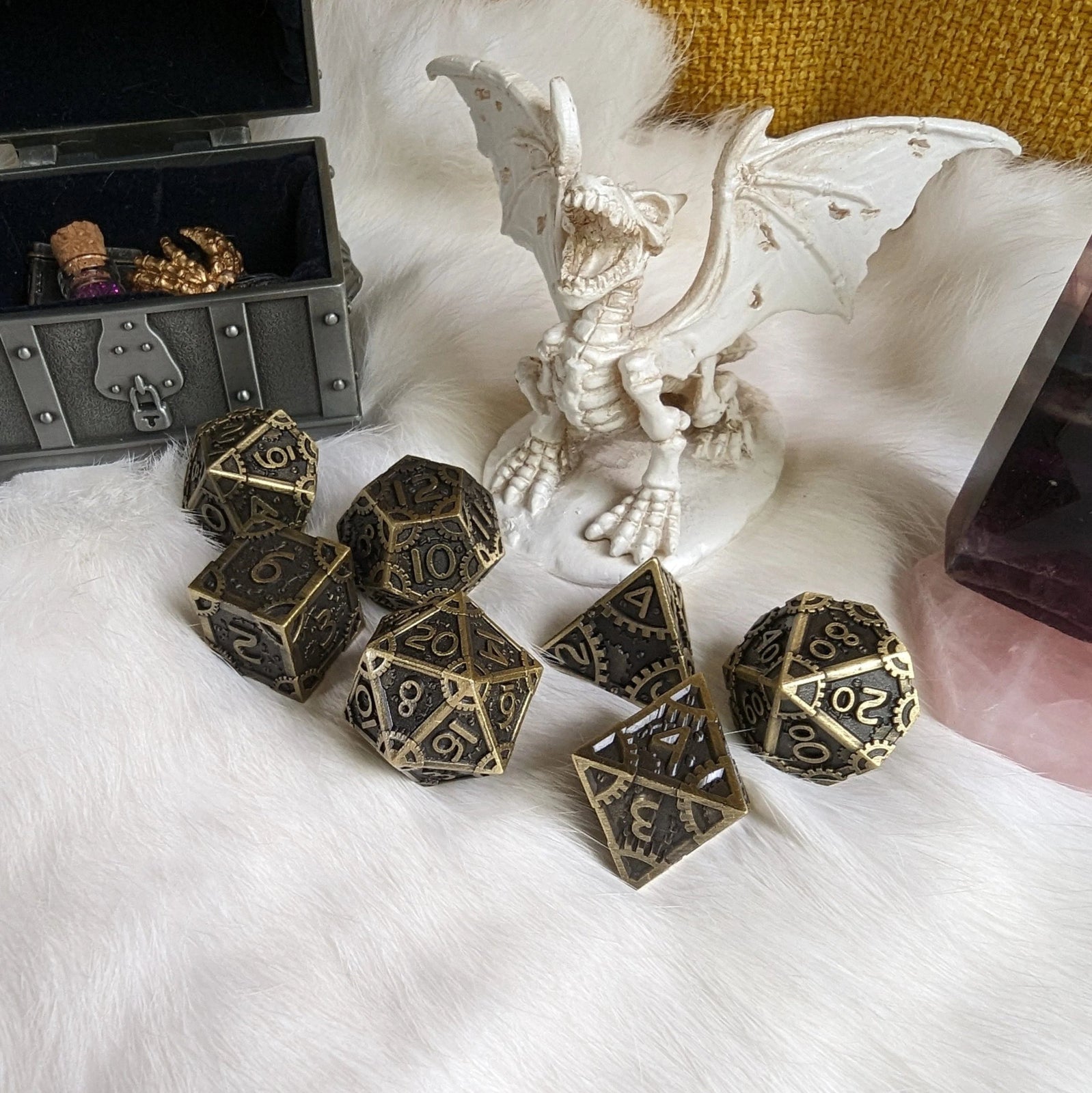 Metal Gears Dice Set - Brass - The Fourth Place