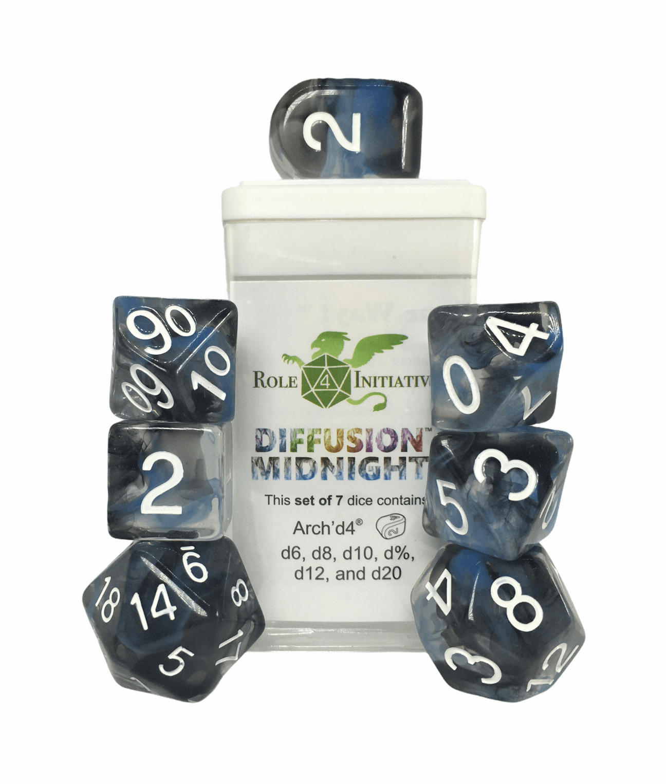 Midnight Diffusion Dice - 7 dice set (with Arch’d4™) - The Fourth Place