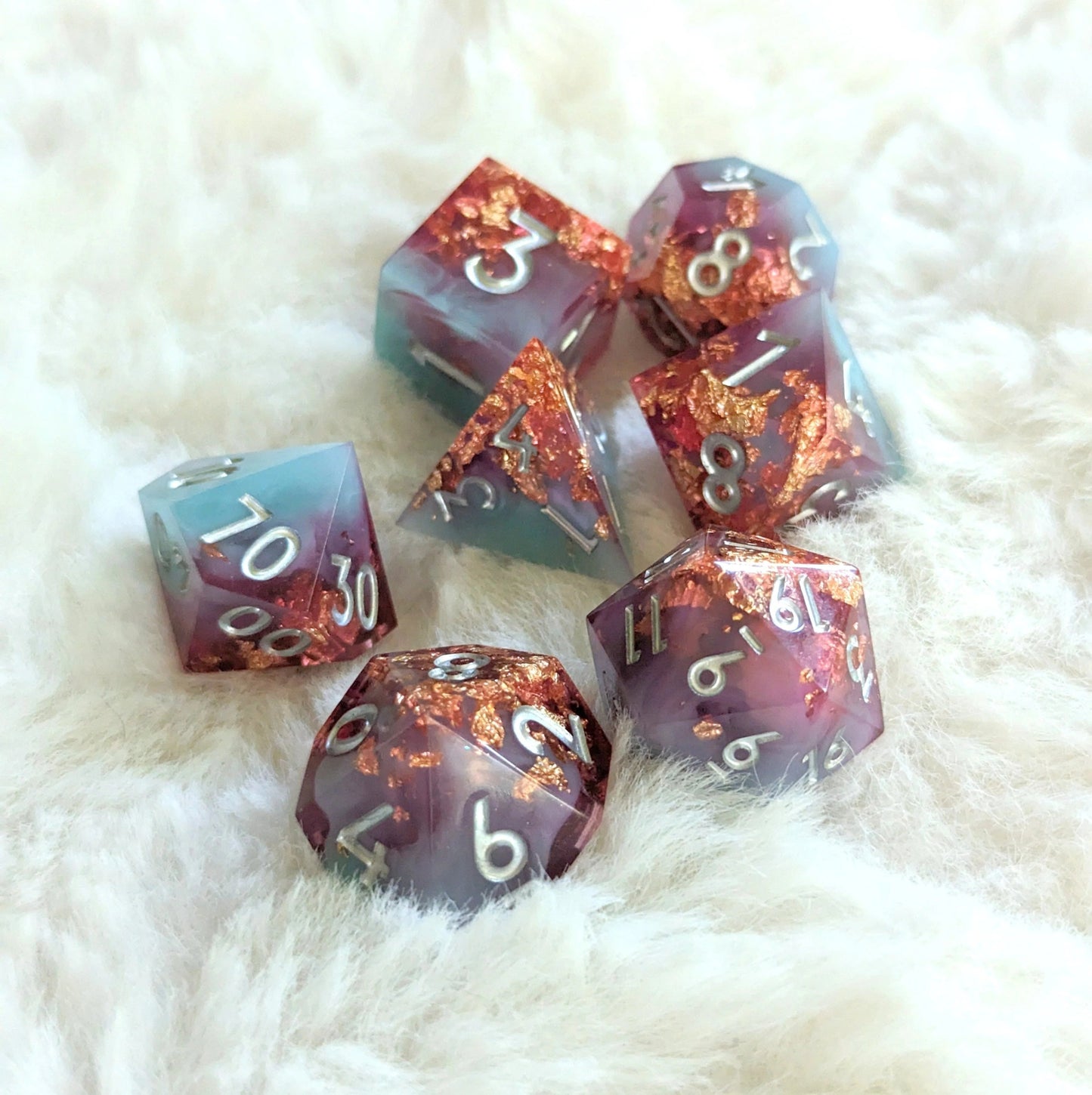 Misty Pools - 7 piece sharp-edge dice set - The Fourth Place