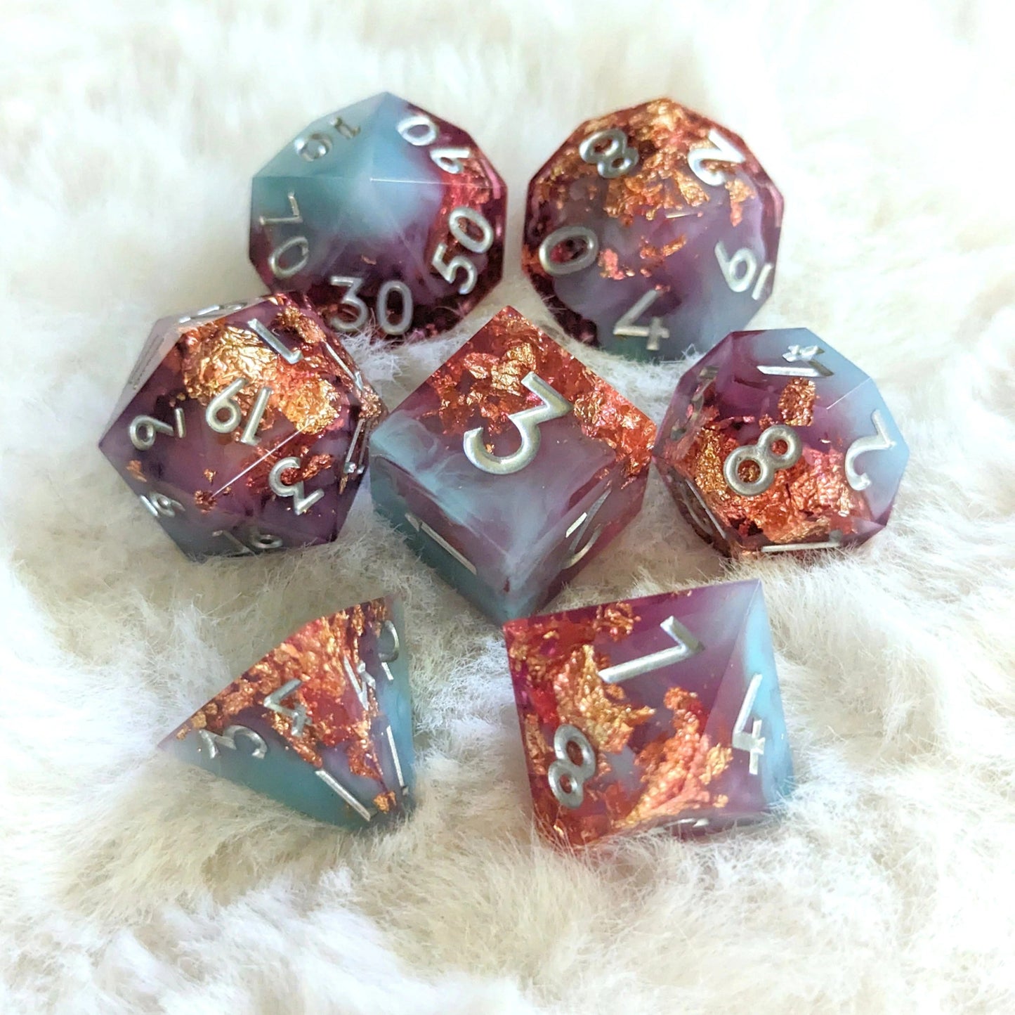 Misty Pools - 7 piece sharp-edge dice set - The Fourth Place
