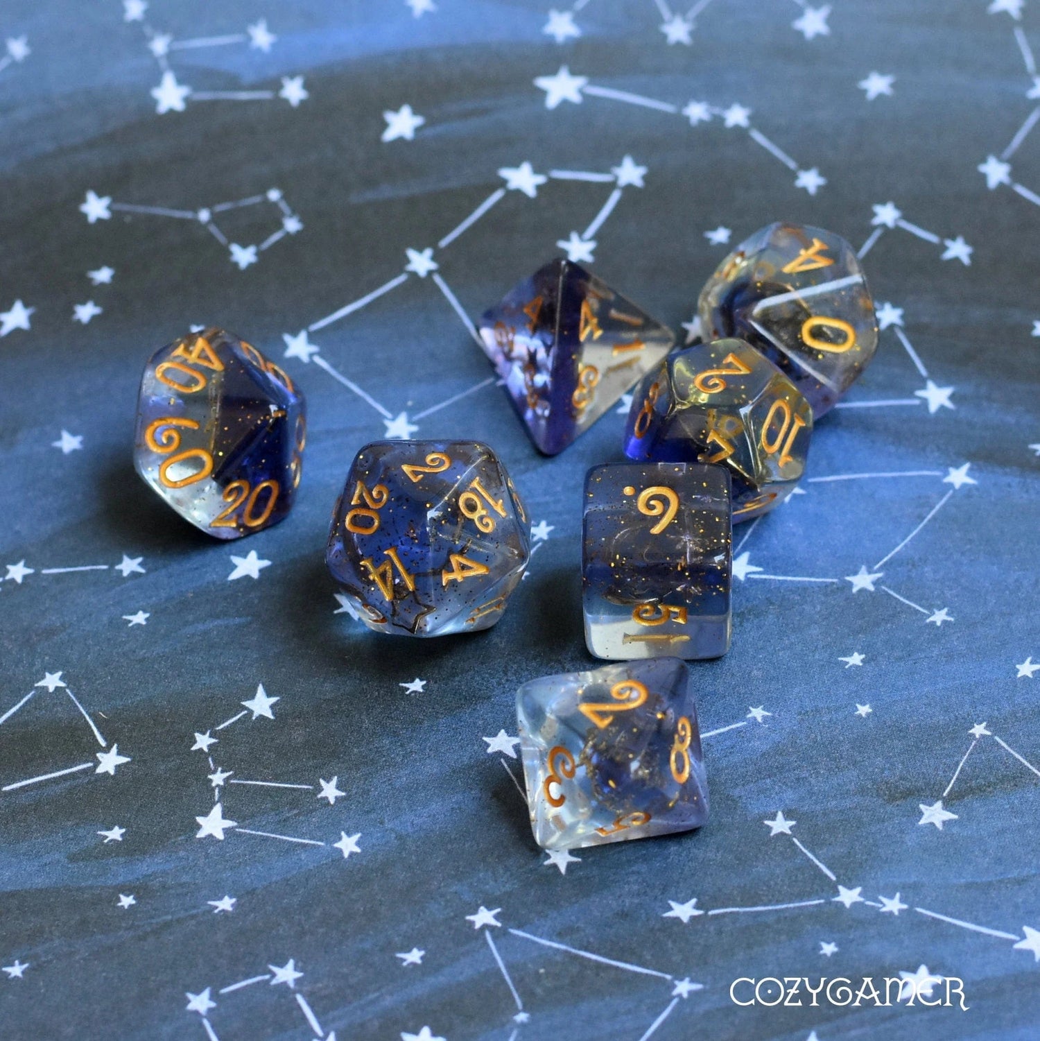 Moon and Stars - 7 Piece Dice Set - The Fourth Place