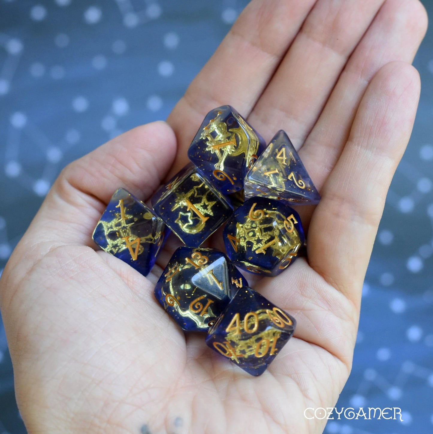 Moon and Stars - 7 Piece Dice Set - The Fourth Place