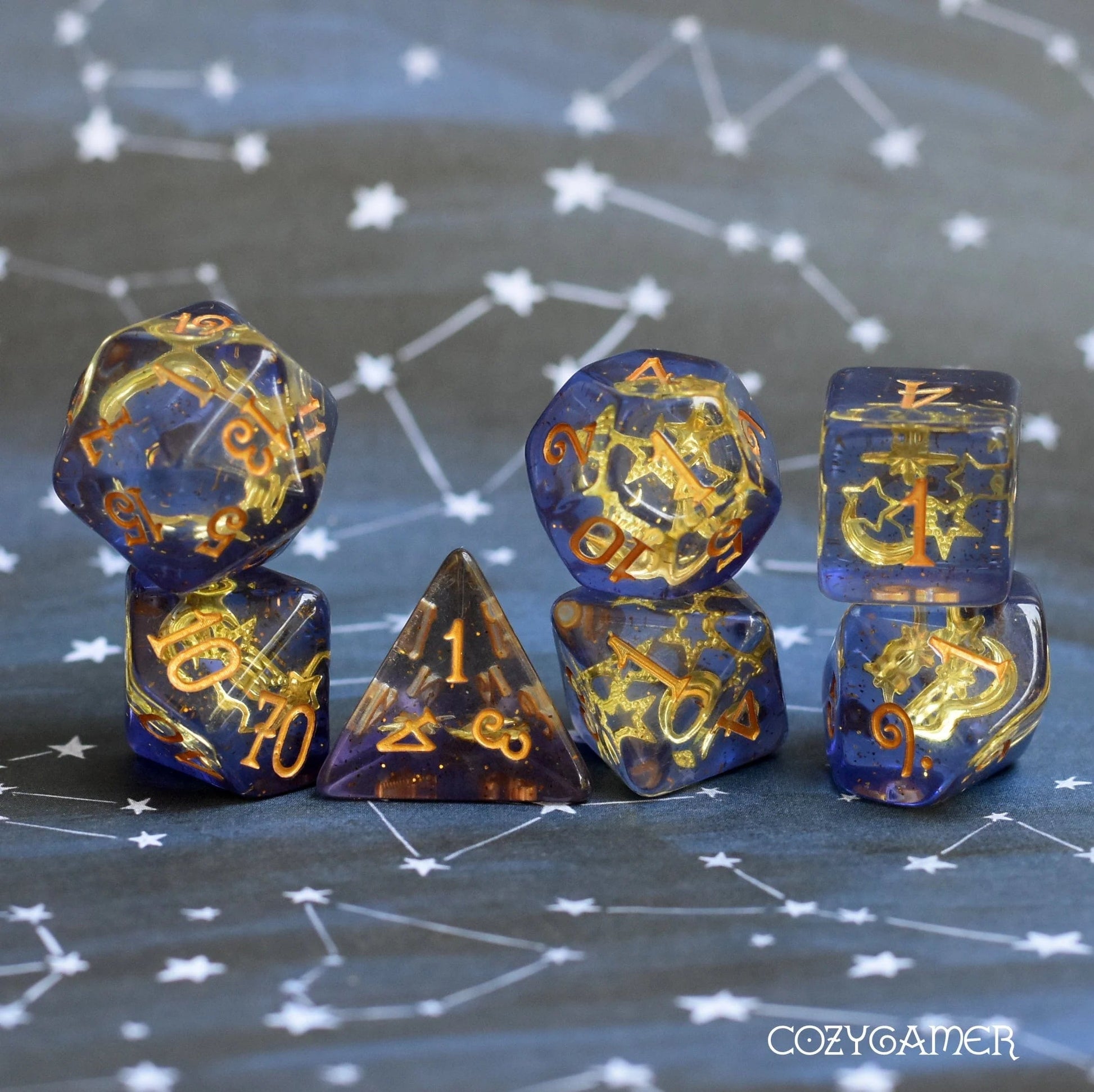 Moon and Stars - 7 Piece Dice Set - The Fourth Place