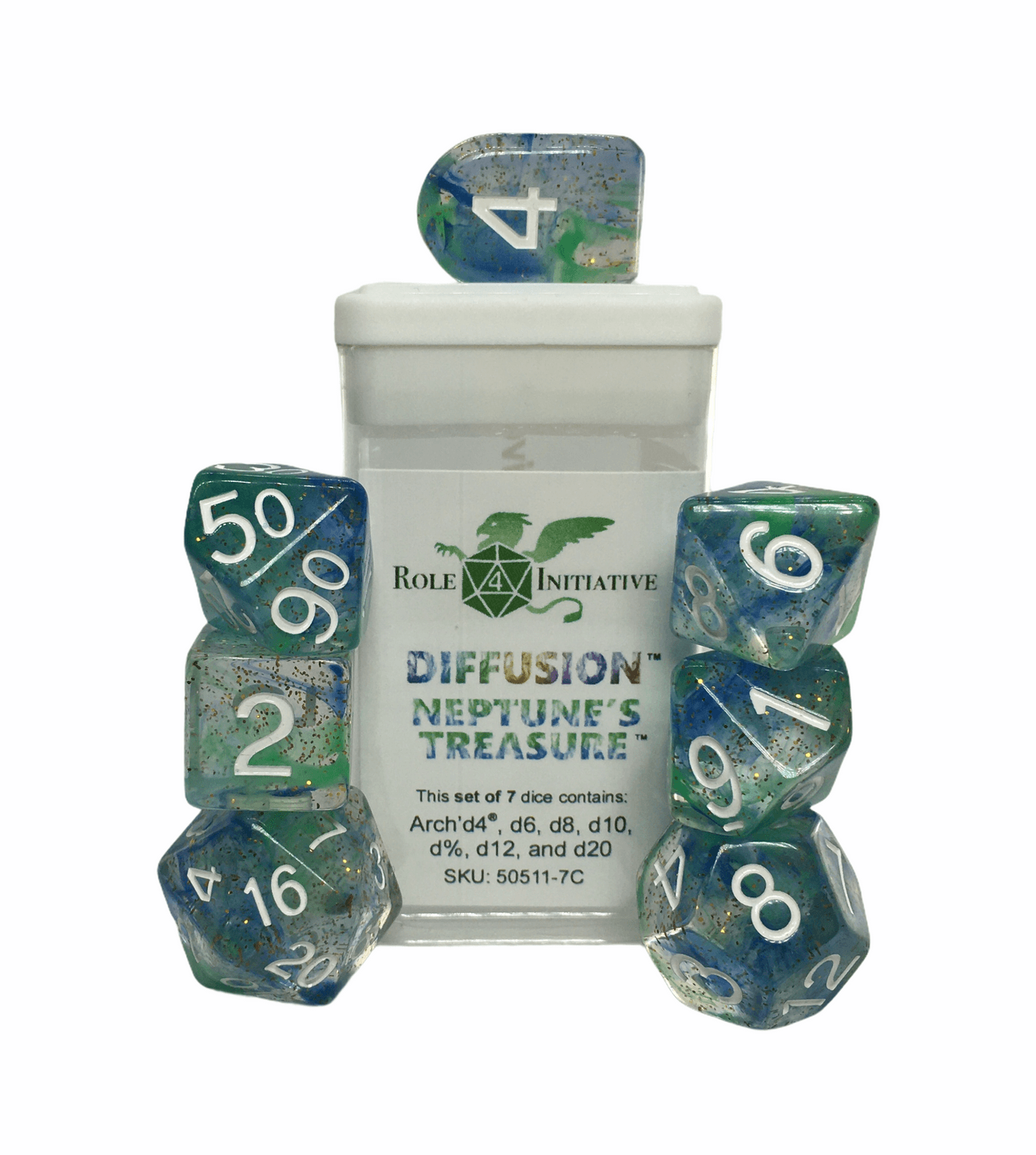 Neptune’s Treasure Diffusion Dice - 7 dice set (with Arch’d4™) - The Fourth Place