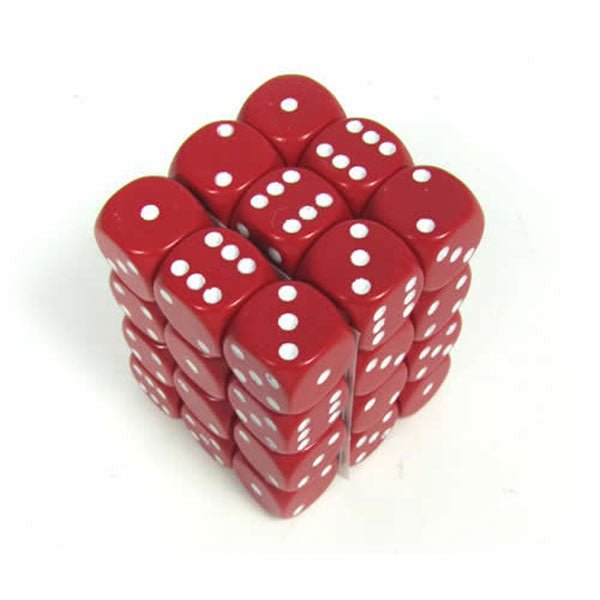 Opaque 12mm 36 d6 Red/White Dice Block™ (36 dice with pips) - The Fourth Place